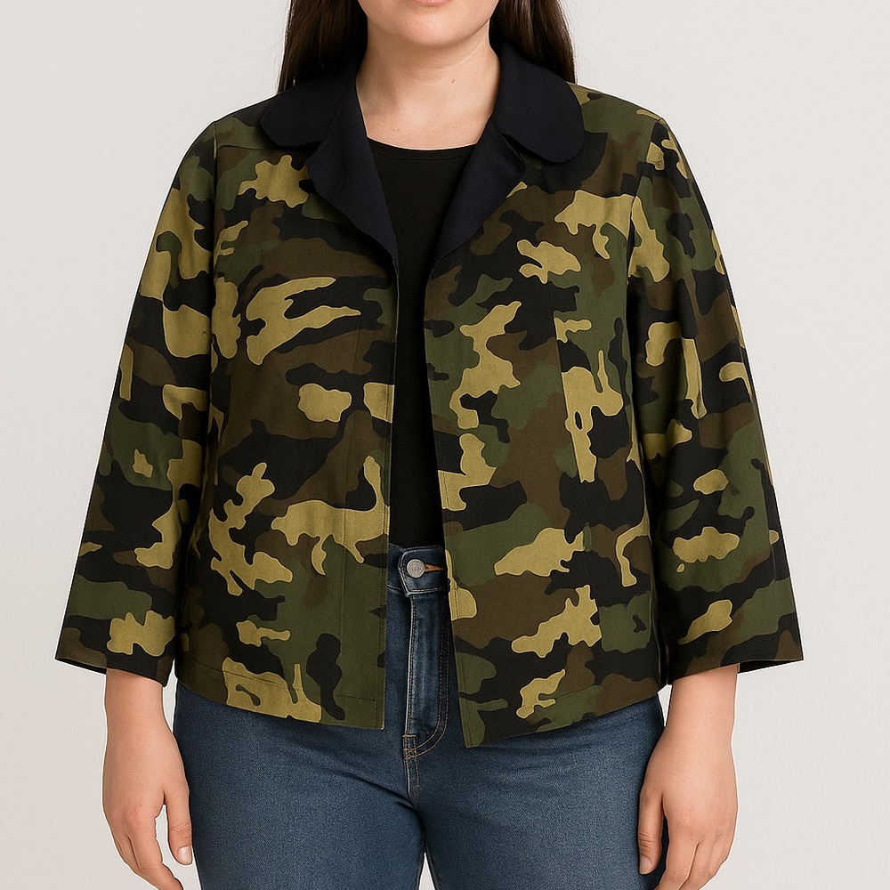 Harvey Faircloth Camo Open Front Jacket Size 4 Lightweight